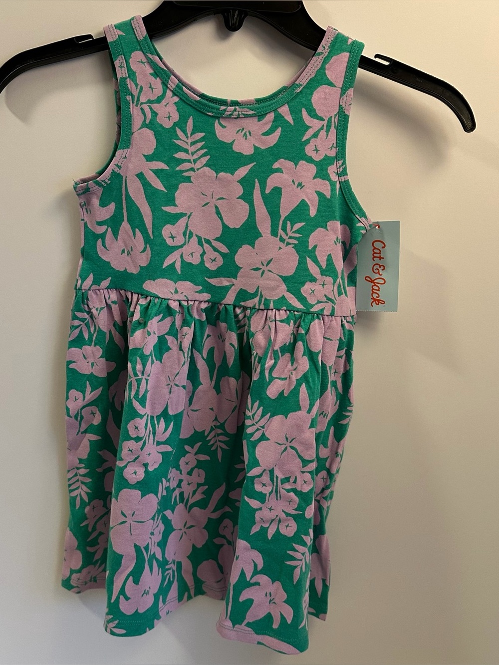 Cat & Jack Toddler Dress Green with Purple Flowers Size 4T NEW